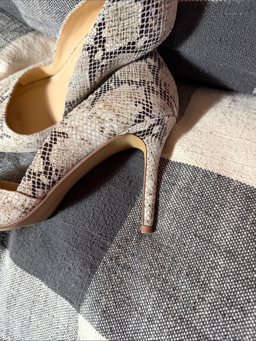 Vince Camuto Beige and Black Snake-Print Pointed Toe Pumps - Picture 4 of 8